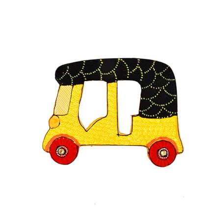 Handcrafted Auto Rickshaw Wooden Fridge Magnet Kitchen Decor